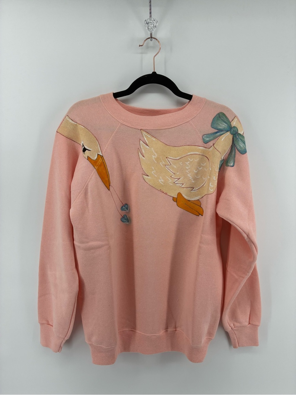 Vintage Hanes Her Way Painted Pink Stork Duck Motif Crewneck Sweater